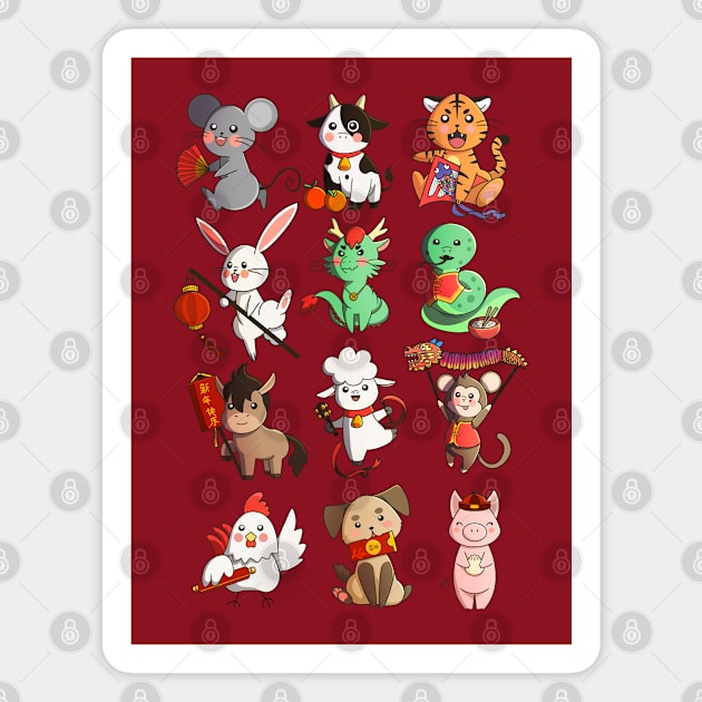 Lunar New Year Zodiac Animals Magnet by Griffywings